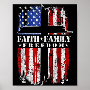 Poster Bandeira Vintage EUA Fé Família Dom Patriótico Cri