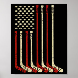 Poster Bandeira Vintage EUA Hóquei no Gelo - Hóquei no Ge