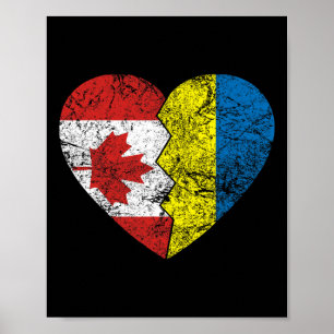 Poster Bandeiras Canadenses Ucranianas Coração Canadá Ucr