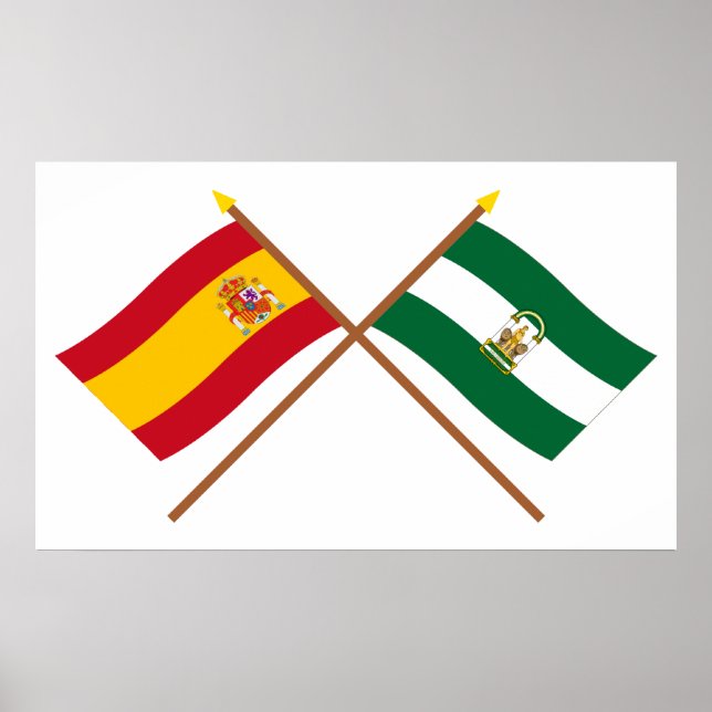 Pôster Bandeiras cruzadas da Espanha e da Andaluzia (Frente)