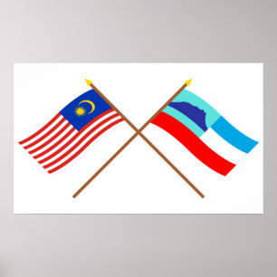 Poster Bandeiras cruzadas de Malaysia e de Sabah