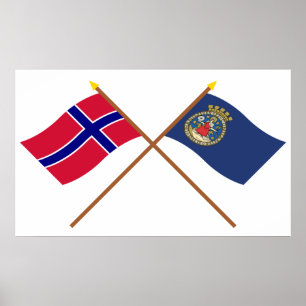 Poster Bandeiras cruzadas de Noruega e de Oslo