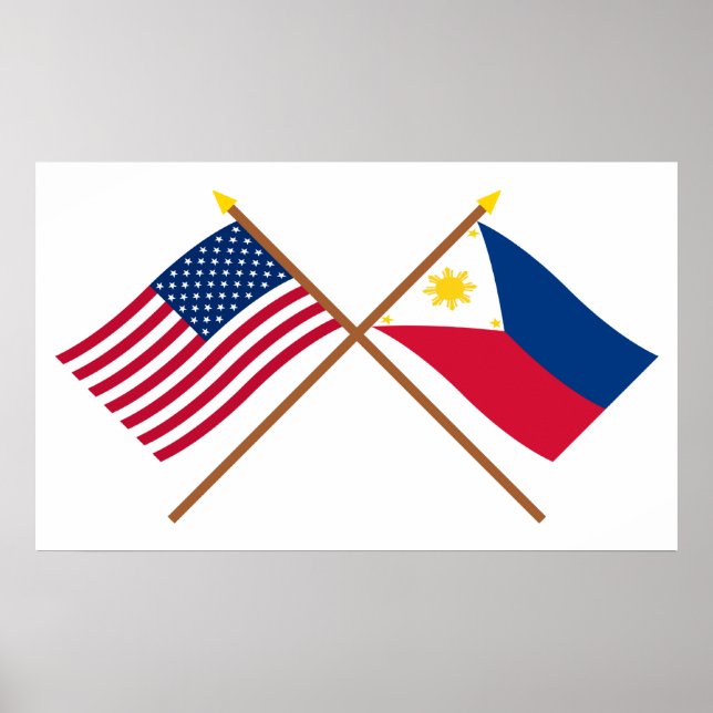 Poster Bandeiras cruzadas dos EUA e das Filipinas (Frente)