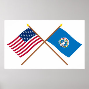 Pôster Bandeiras cruzadas Marianas dos E.U. e do norte