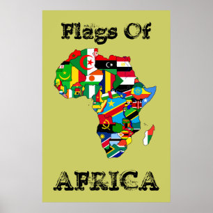 Pôster Bandeiras de África 36" por 24" mapa da bandeira