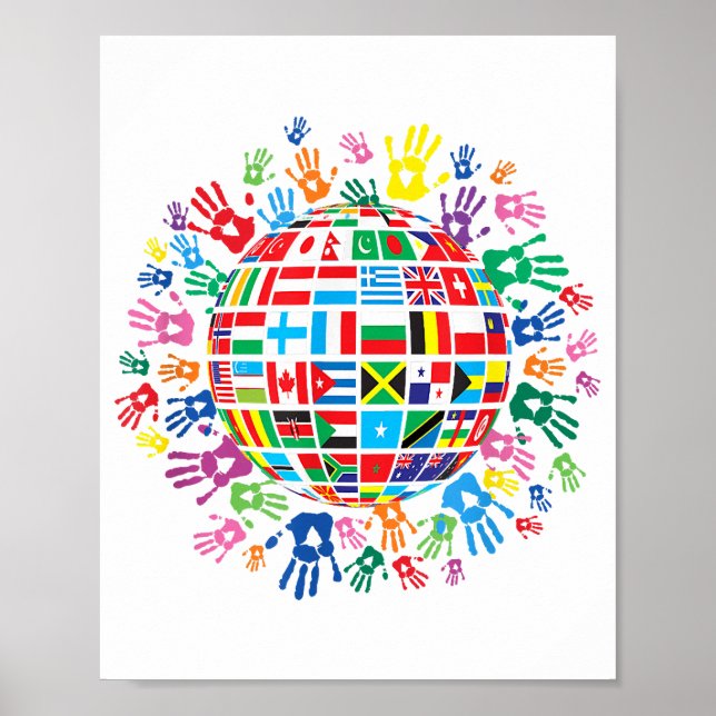 Poster Bandeiras do mundo com pegadas coloridas (Frente)