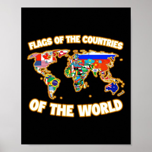 Poster Bandeiras Dos Países Da Internação Do Mapa Mundial (Frente)