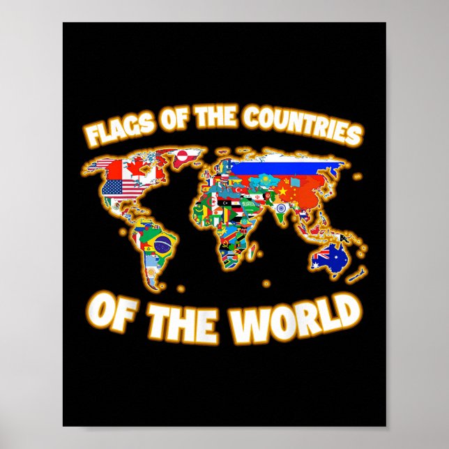 Poster Bandeiras Dos Países Da Internação Do Mapa Mundial (Frente)