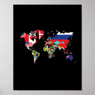 Poster Bandeiras Dos Países Da Internação Do Mapa Mundial