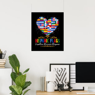 Poster Bandeiras Hispânicas Coração Mês da Herança Hispân