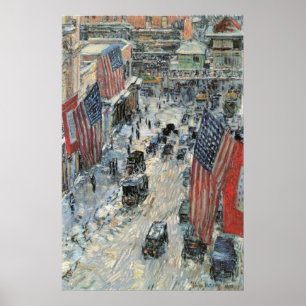 Pôster Bandeiras na 57th rua por Childe Hassam, arte do
