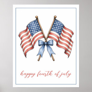 Poster Bandeiras Patrióticas Americanas Quatro de Julho
