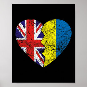 Poster Bandeiras ucranianas britânicas Coração Reino Unid