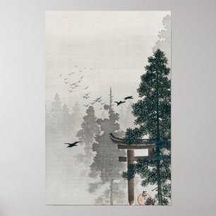 Poster Bando de Aves e Porta de Torii por Ohara Koson