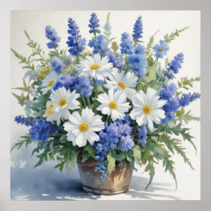 Poster Bando de Flores de Aquarela Elegante