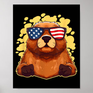Poster Bando de Patriota Engraçado Groundhog Bandeira Ame
