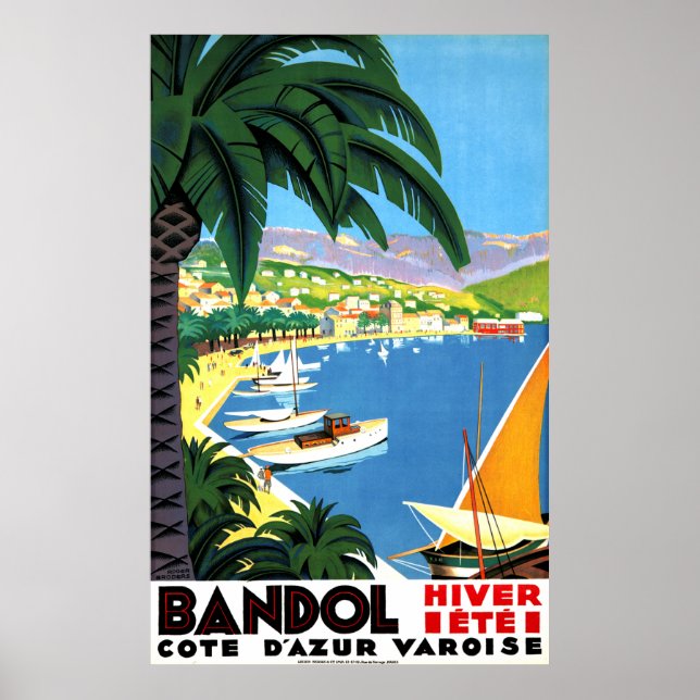 Poster Bandol, Côte d'Azur, França, costa francesa, colhe (Frente)