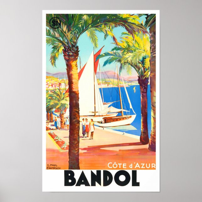 Poster Bandol France viagens vintage (Frente)
