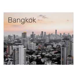 Pôster Bangkok Skyline Sunset Panorama BKK Tailândia