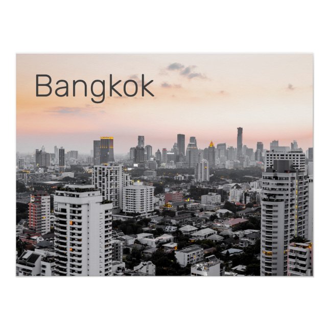 Pôster Bangkok Skyline Sunset Panorama BKK Tailândia (Frente)