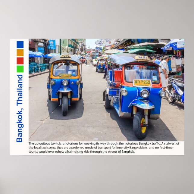 Poster Bangkok, Tailândia, tuk-tuks (Frente)