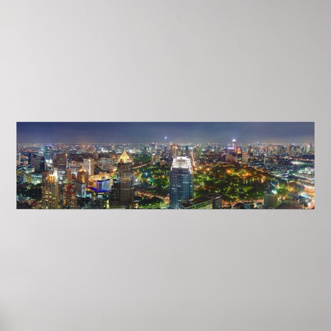 Pôster Bangkok Thailand Skyline faz noite no Panorama (Frente)