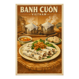 Pôster Banh Cuon vietnamita, em um clássico retro