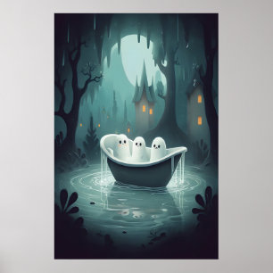 Poster Banheira de Fantasmas Fofos de Halloween, Fantasma