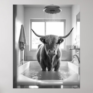 Poster Banheira de Vaca do Planalto Preto e Branco