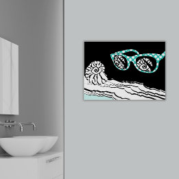 Poster Banheiro de Bolinhas do Mar de Praia e Turquesa