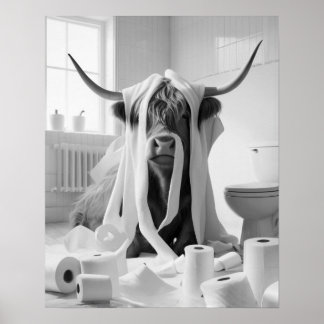 Poster Banheiro de Papel Mal-Cabeleireiro de Vaca em High