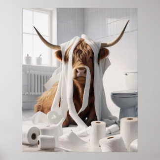 Poster Banheiro de Papel Mal-Cabeleireiro de Vaca em High