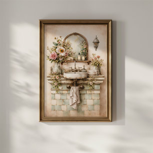 Poster Banheiro Floral Shabby Chic