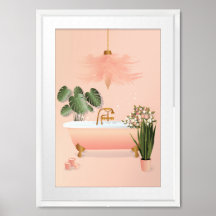 Banheiro Rosa-Pastel e Verde | Banheira de bolhas