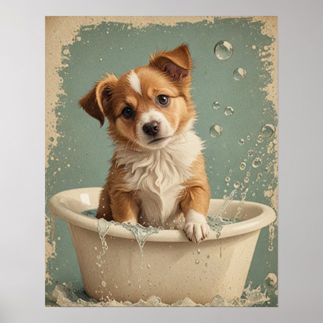 Poster Banho de cão bonito e vírgula (Frente)
