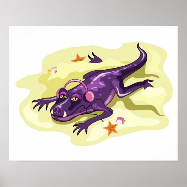 Poster Banho-Do-Sol Do Anteossauro Com Fones de ouvido. (Frente)