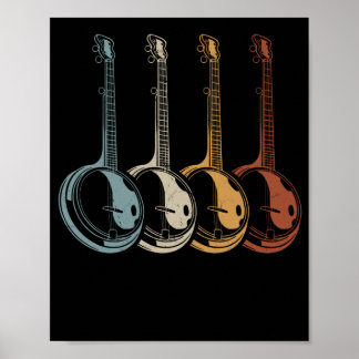 Poster Banjo Player Folk Country Music Retro Banjos