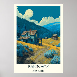 Poster Bannack Montana Vintage Ghost Town Winter Art