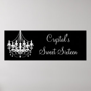 Pôster Banner Black and White Chandelier Sweet 16