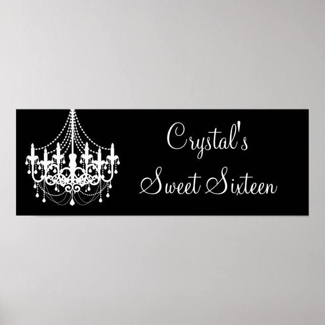 Pôster Banner Black and White Chandelier Sweet 16 (Frente)