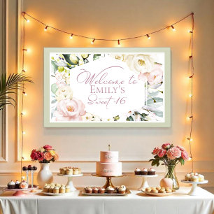 Poster Banner Boho Greenery Floral Frame Sweet 16 Welcome