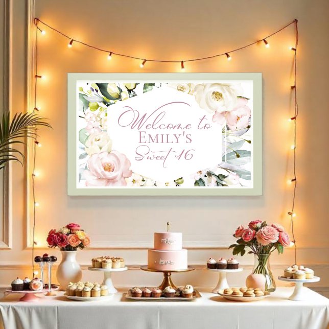 Poster Banner Boho Greenery Floral Frame Sweet 16 Welcome (Criador carregado)