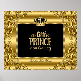 Pôster Banner Chá de Bebê Pequeno Príncipe Dourado Preto 