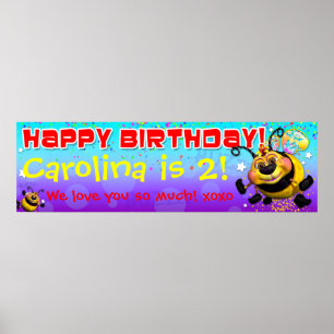 Pôster Banner de aniversário de 40"x12" GiggleBellies Bee