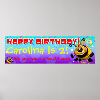 Pôster Banner de aniversário de 40"x12" GiggleBellies Bee