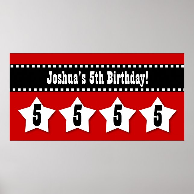Pôster Banner de aniversário de 5 com nome personalizado  (Frente)