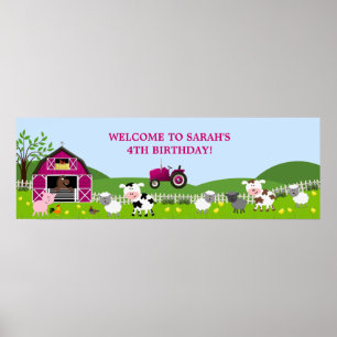 Pôster Banner de Aniversário de Animais da Fazenda