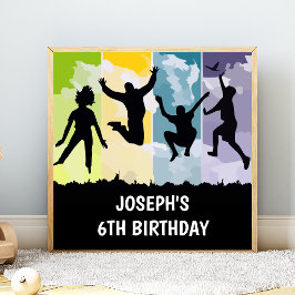 Poster Banner de Aniversário de Crianças Saltitantes em T
