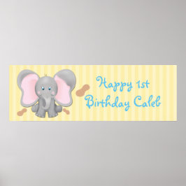 Pôster Banner de Aniversário de Elefante Bebê Fofo & Amen