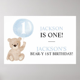 Poster Banner de aniversário de urso de primeiro aniversá